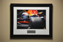 SEBASTIAN VETTEL SIGNED FRAMED PRINT H=66CM X W=84