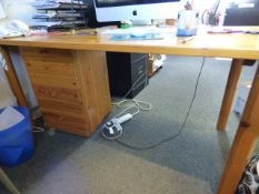 *Pine table on four cylindrical legs and stand alone three draw unit