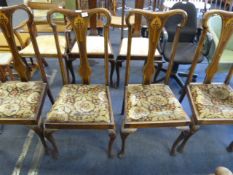 Four high backed Edwardian dining chairs on cabriole legs with inlaid and mother of pearl detail