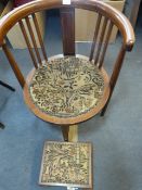 Edwardian mahogany chair with string inlaid details and a mahogany footstool