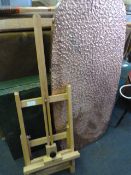 (?), copper topped table and two wall mounted tool cabinets