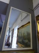 White and gilt framed bevel glass mirror