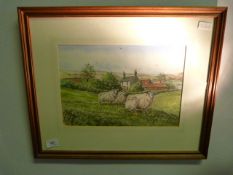 Framed original water color by J.Barry Whiting of moors farm
