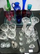 Two trays of assorted decorative and other glassware