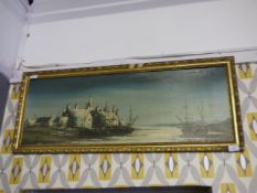 Gilt framed print of a harbour scene
