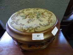 Circular foot stool with tapestry top