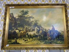 Gilt framed print of a hunting scene