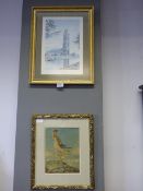 Two gilt frame prints: one of the stump at Boston