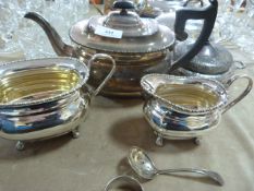 Silver plated tea set, sugar sifter and napkin ring