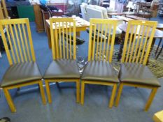 *Four high back solid oak dining chairs with upholstered seats