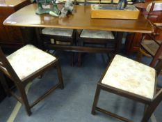 Dark wood refrectory table with four leather back chairs
