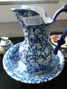 Miniature blue and white jug and bowl set