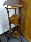 Reproduction mahogany plant stand with barley twist supports and drawers