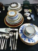 assorted decorative plates, trinket boxes, oriental spoons, silver plated cutlery, etc