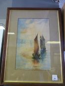 Framed water colour of oriental sailing ships