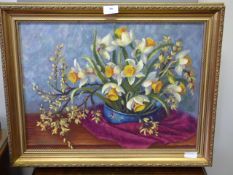 Oil on board depicting daffodils
