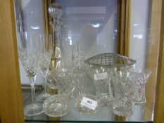Quantity of cut glass including; champagne flutes, rose bowl decanter, glass bowl, etc