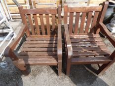 Pair of hard wood garden chairs