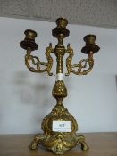 Brass three branch candelabra