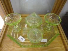 Green glass dressing table set