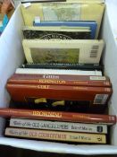 Box containing assorted hard back reference book on cookery, firearms, gardens, etc