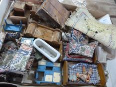 Box containing assorted doll house furniture
