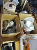 Five boxes of assorted bric-a-brac, kitchenalia, ceramic ware, etc