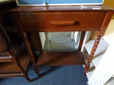 Oak pole table with draw on barley twist legs