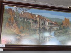 Framed tapestry of a river scene
