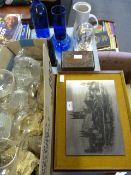 Mixed lot containing; Totem poles, blue glassware, clock, etc