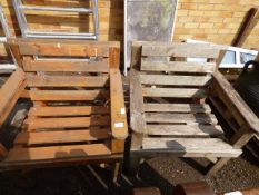 Pair of soft wood garden chairs