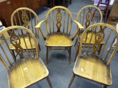 Set of five spindle back kitchen chairs comprising of four side chairs and one carver