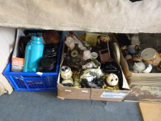 Four boxes of assorted bric-a-brac, coffee pots, decorative items, etc