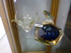 Two pieces of studio glass and a leaping trout ashtray