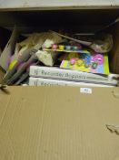 *Box containing assorted Easter egg stencil kits, recorder boppers, etc