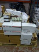 *Pallet containing assorted food including: olives, baking jam, oat cakes, biscotti biscuits, etc
