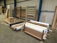 *Three pallets and three racks containing assorted lino liner, wrapping