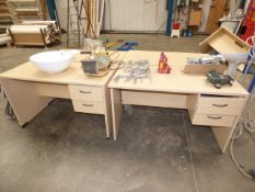 *Four beech effect desks single pedestal