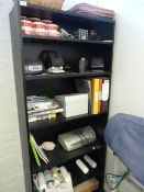 *Black Ash Open Fronted Set of Storage Shelves Containing Various Office Sundries, Packaging, Etc