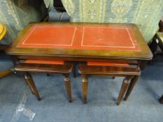 Nest of Three Mahogany Tables with Inlet Leather Tops