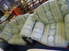 Wood Framed Traditional Style Three Piece Suite Comprising of Two Seat Settee, Easy Chair and Wing