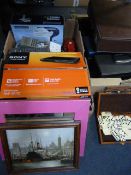 Two Containing CD Storage Boxes, Hairdryers, Sony DVD Player and a VHS Video Recorder