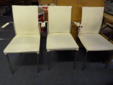 Three Fo Leather Cream Arm Chairs on Chrome Frames