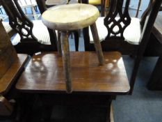 Three Legged Circular Stool and a Mahogany Occasional Table