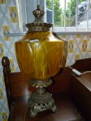 Brass Table lamp with Amber Glass Shade