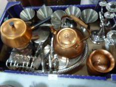 Box Containing Brass, Silver Plate and Stainless Steel Ware