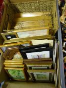 Box Containing Assorted Prints, Watercolors and a Basket Containing Two Venetian Blinds