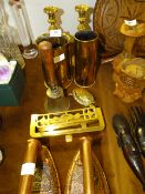 Collection of Brassware Including; Trenchware, Candle Sticks, Trivets and Two Coppered Irons