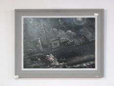 Framed Original Oil Painting by A.W.Hodg Rough Night 1942