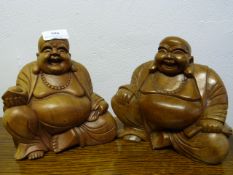 Pair of Carved Wood Buddhas